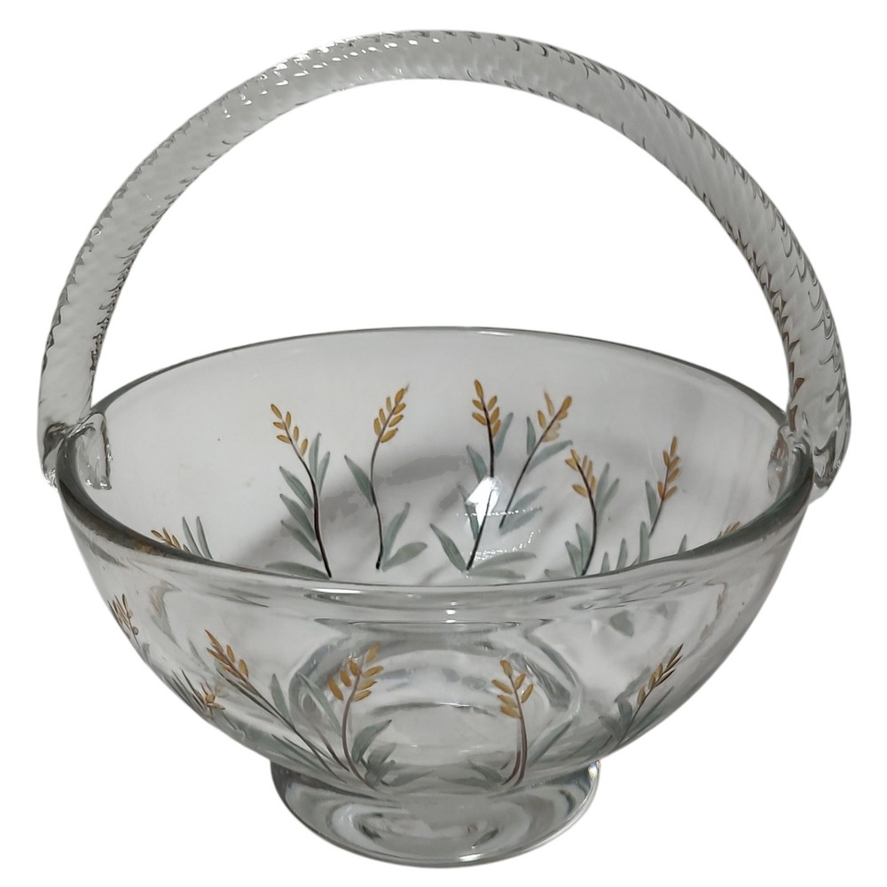 Vintage Crystal Industry Basket Flower Etching Clear Hand Painted Romania‎